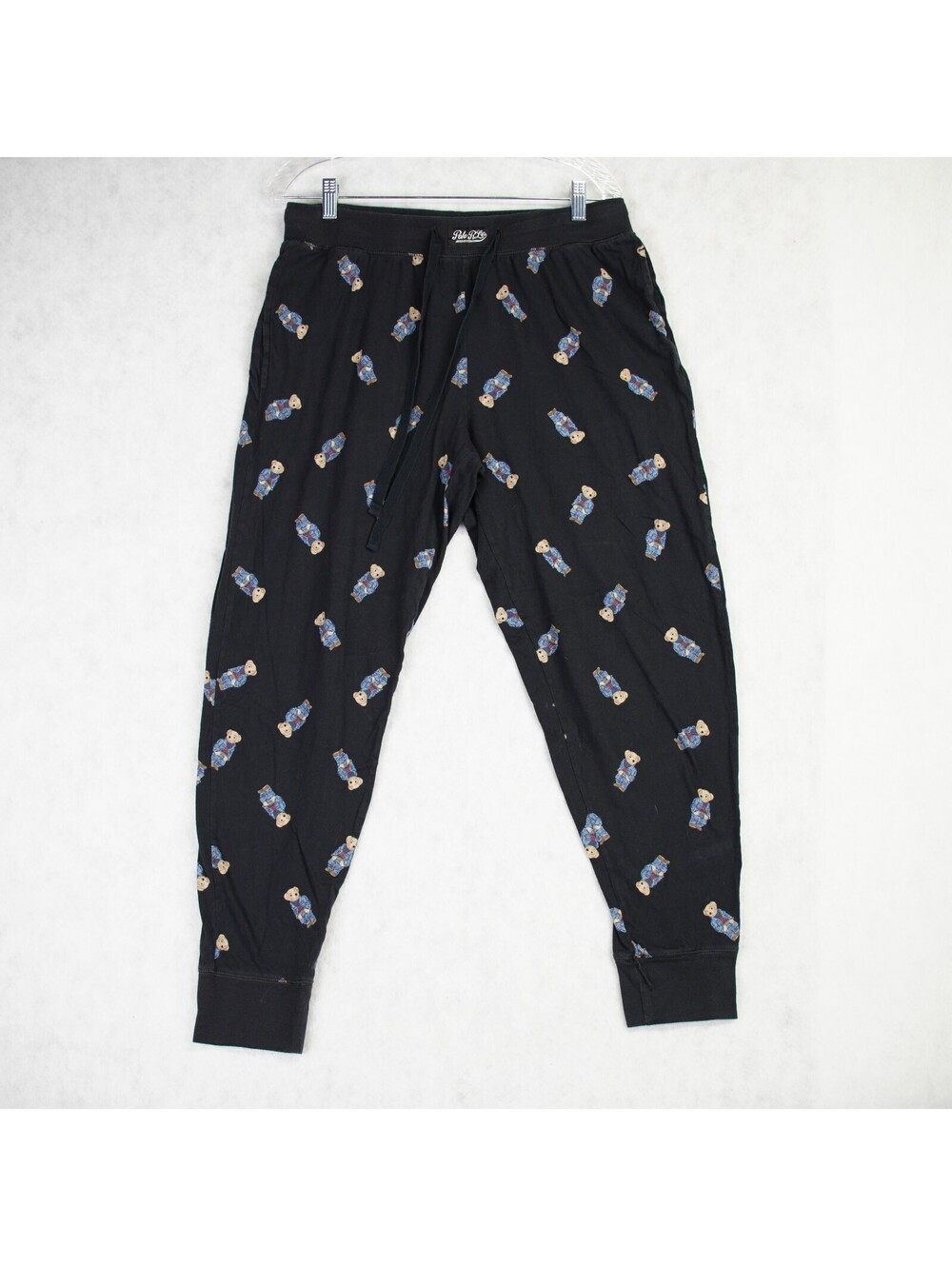 Polo Ralph Lauren Pajama Jogger Pants Men's Sz L Black Polo Bear RL Sweater AOP
